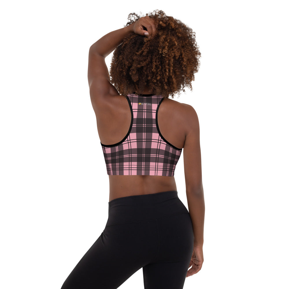 Pink Tartan Padded Sports Bra