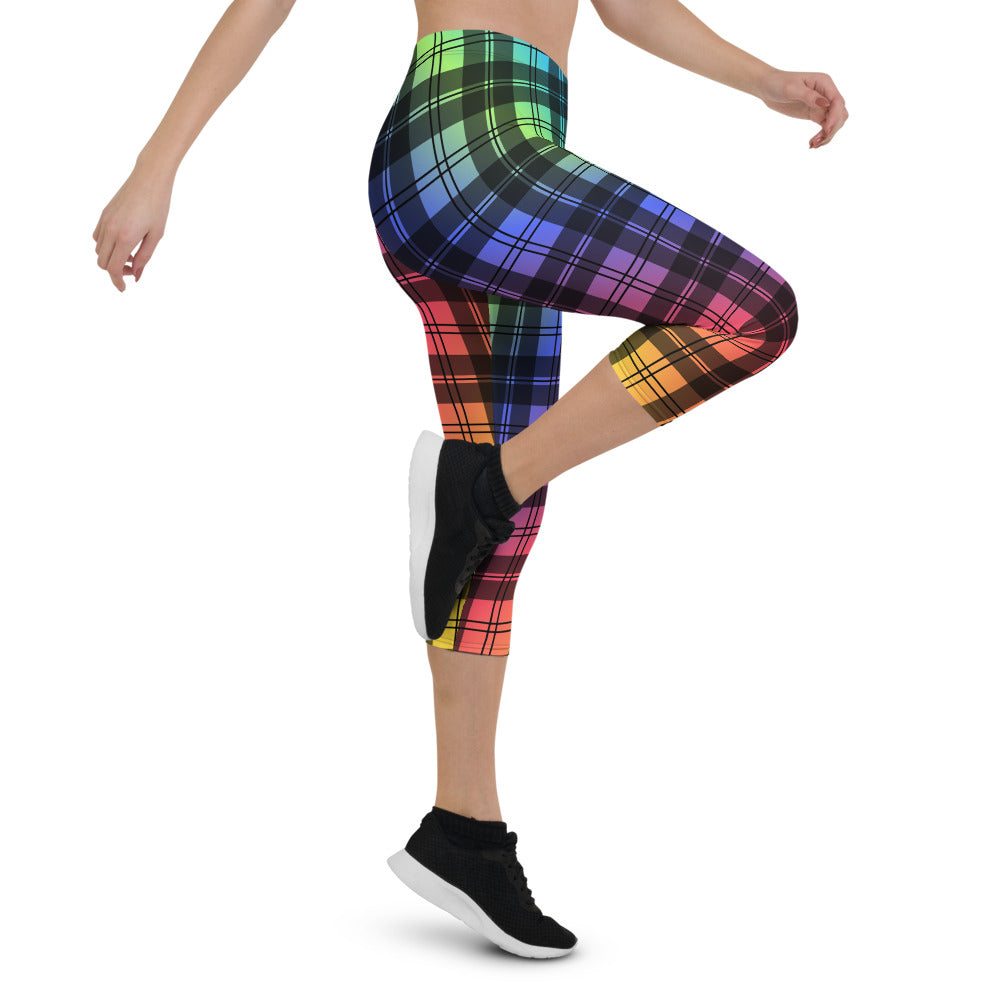 Rainbow Tartan Capri Leggings