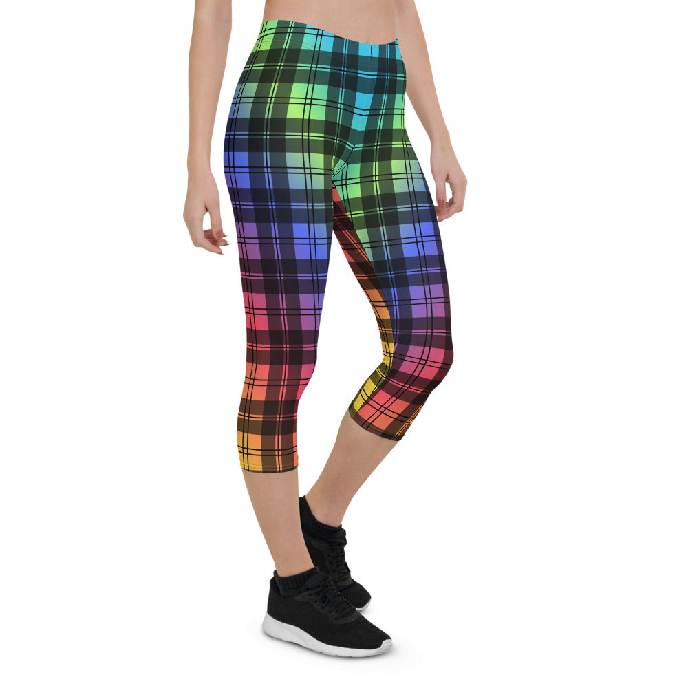 Rainbow Tartan Capri Leggings