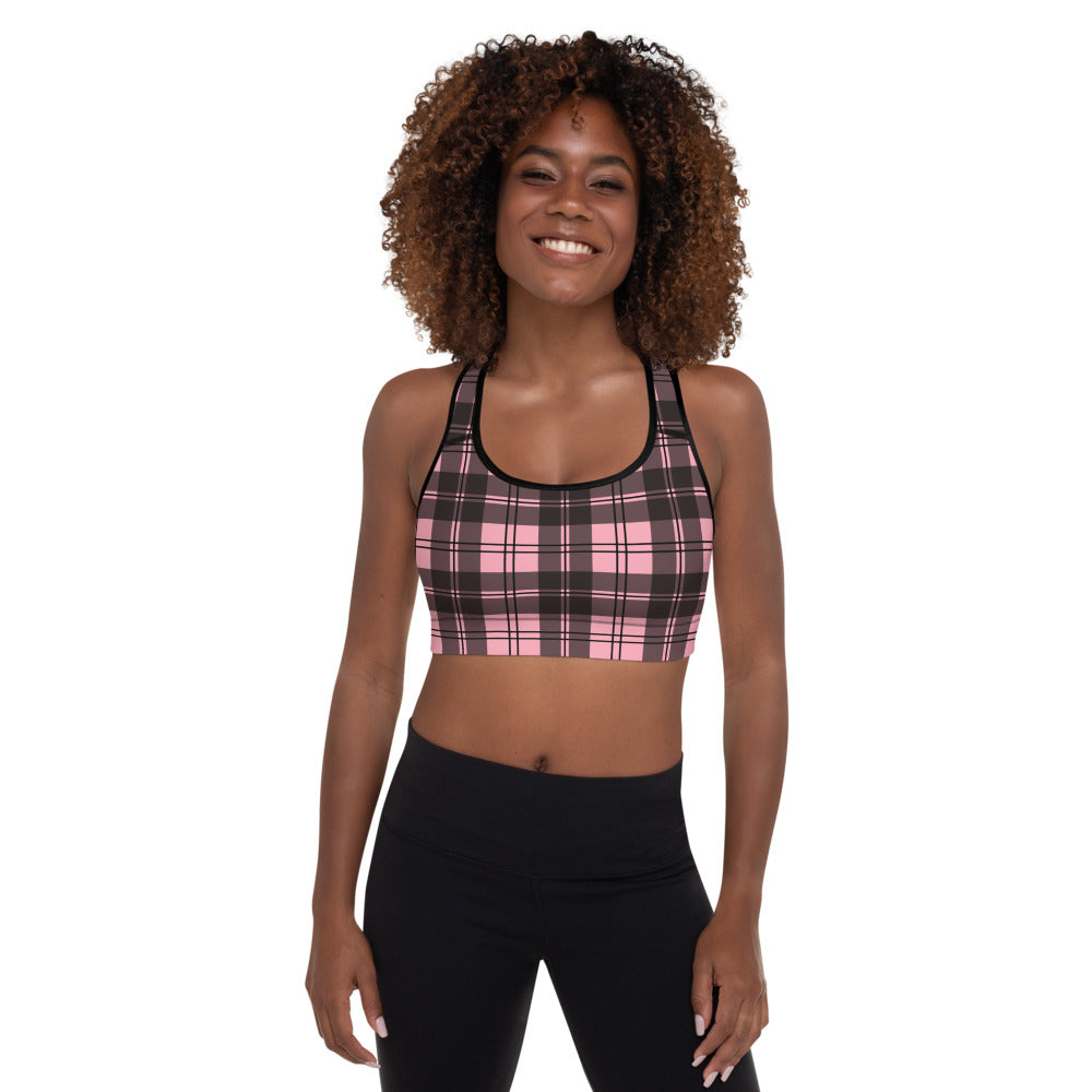 Pink Tartan Padded Sports Bra