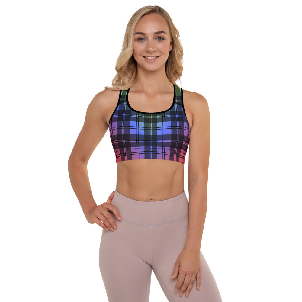 Rainbow Tartan Padded Sports Bra