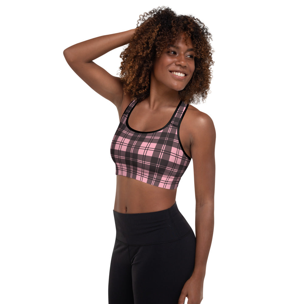 Pink Tartan Padded Sports Bra