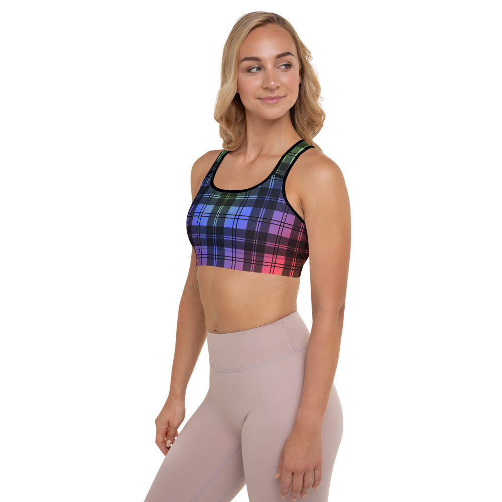 Rainbow Tartan Padded Sports Bra