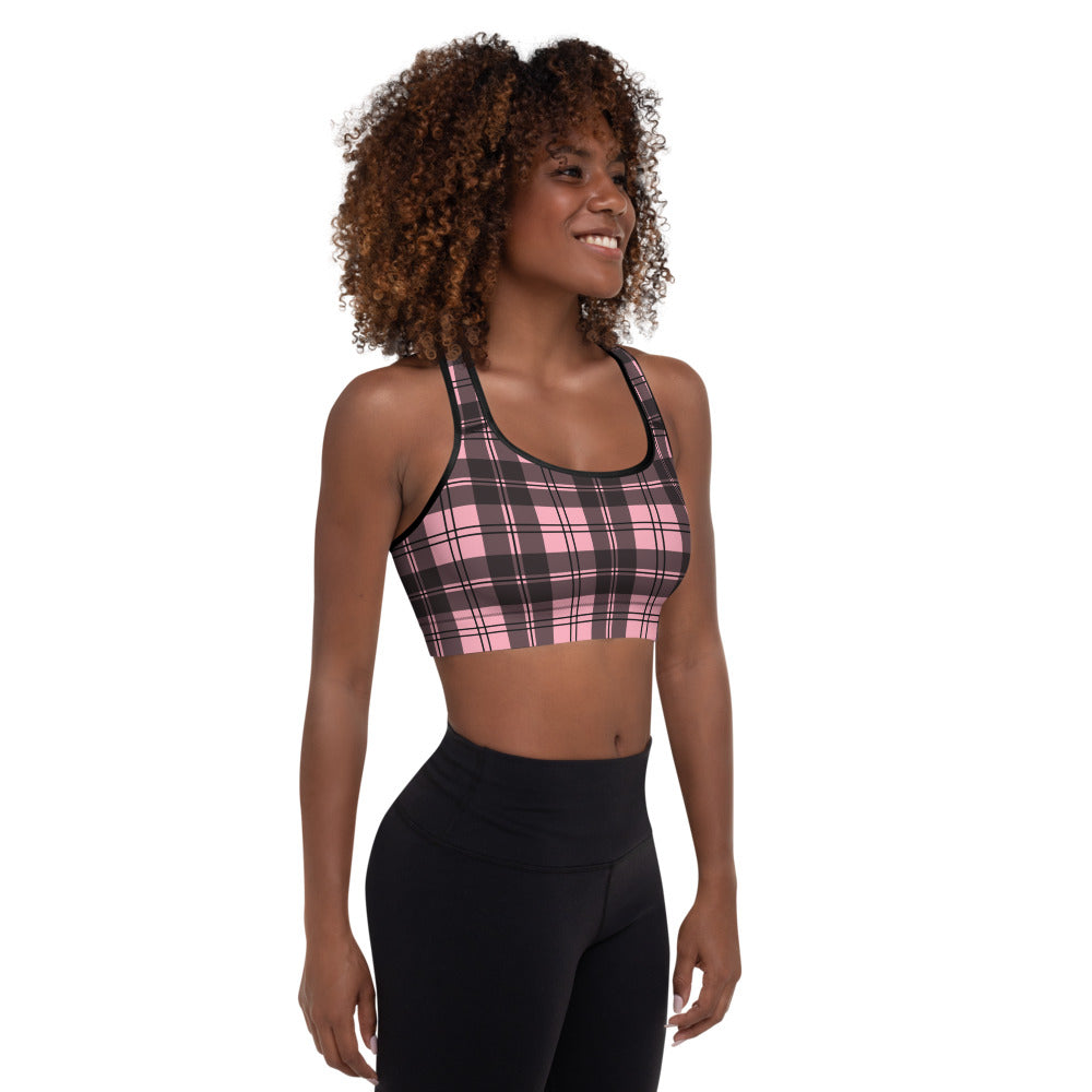 Pink Tartan Padded Sports Bra