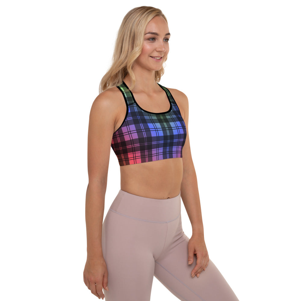 Rainbow Tartan Padded Sports Bra