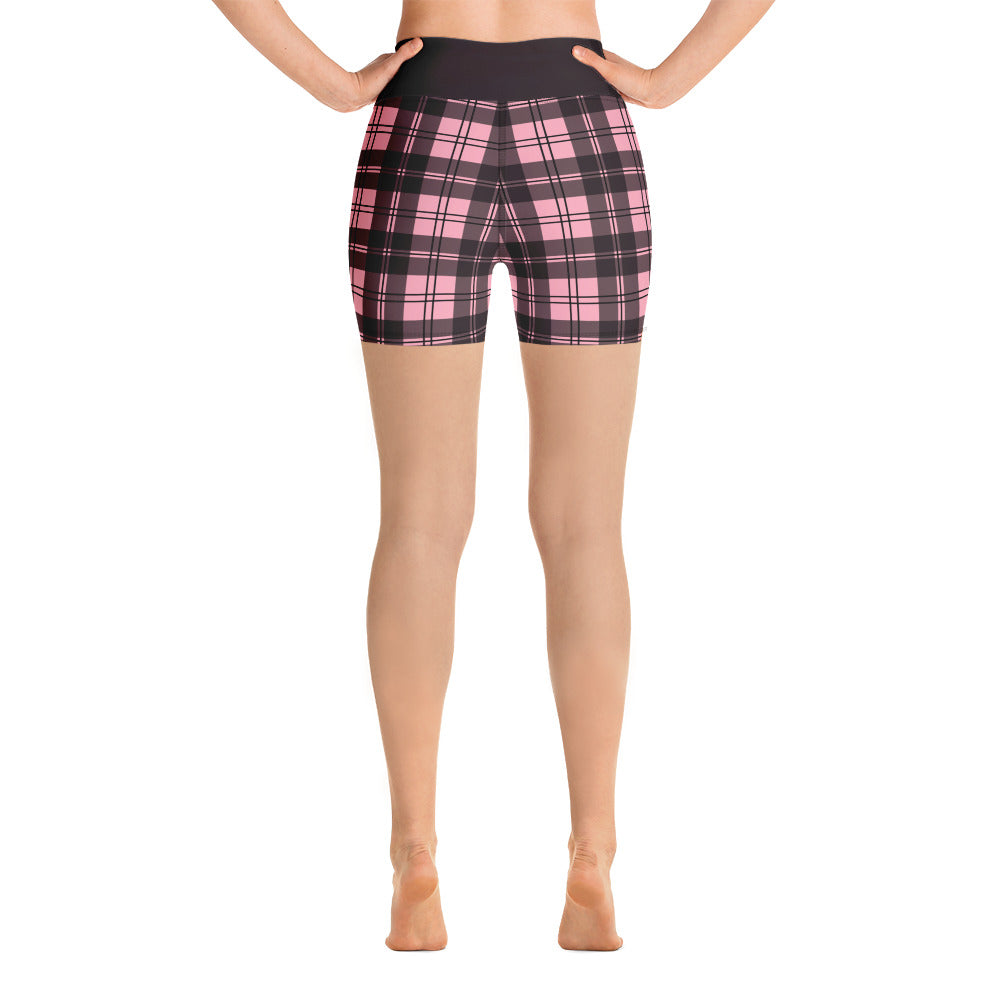 Pink Tartan Yoga Shorts