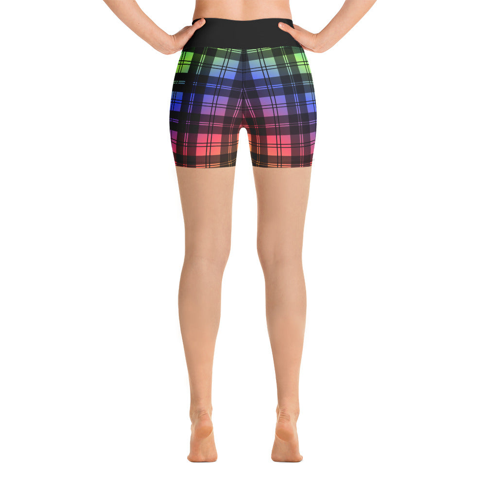 Rainbow Tartan Yoga Shorts