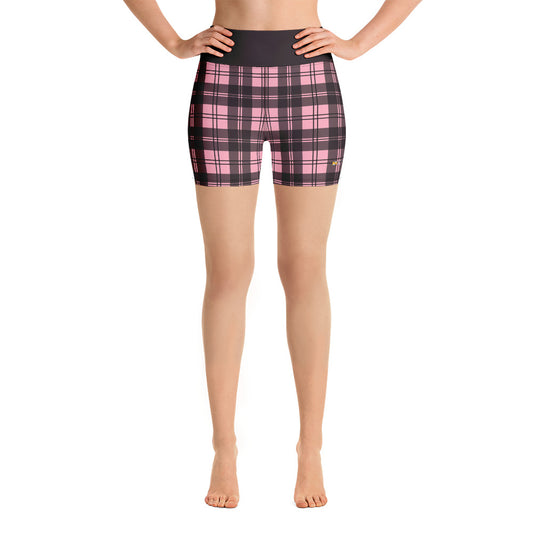 Pink Tartan Yoga Shorts