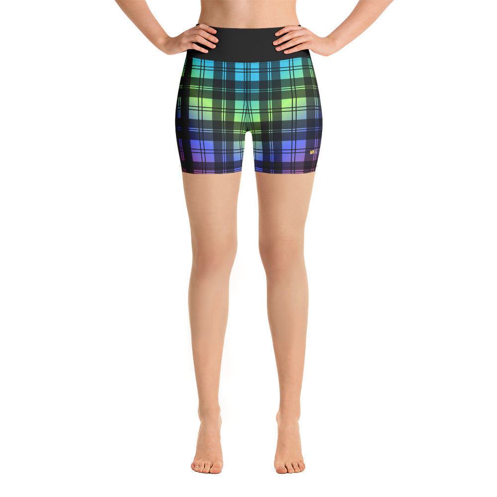 Rainbow Tartan Yoga Shorts