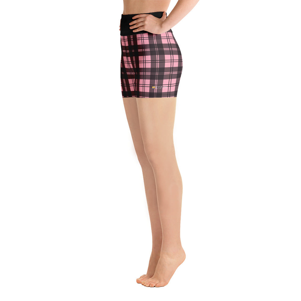 Pink Tartan Yoga Shorts