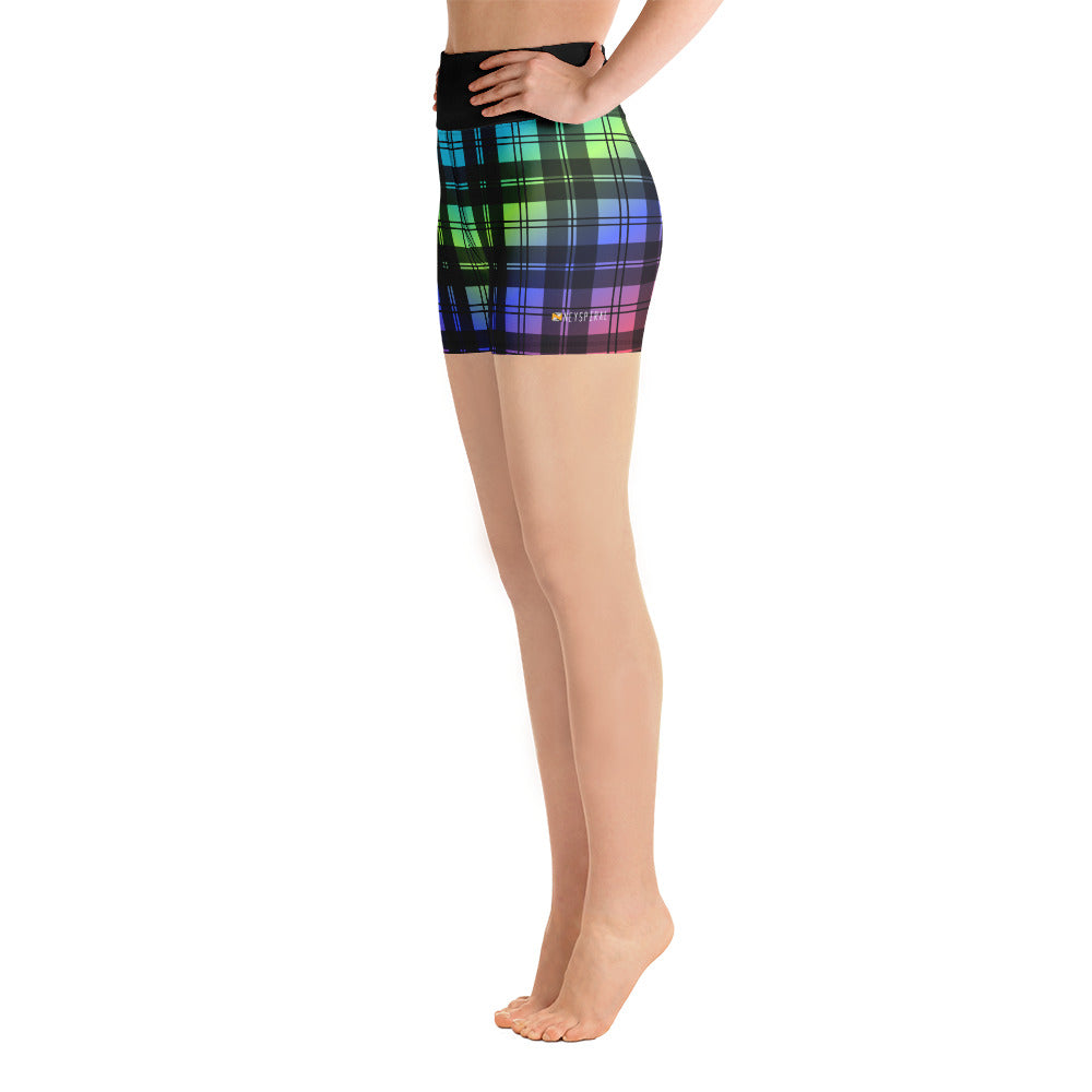 Rainbow Tartan Yoga Shorts