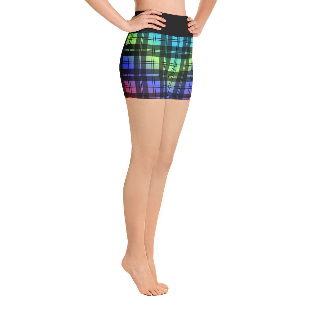 Rainbow Tartan Yoga Shorts